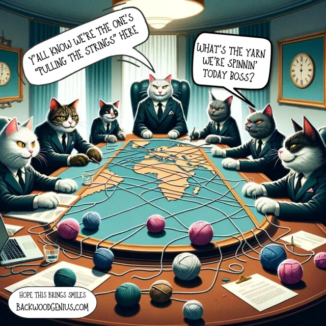 Yarn Boardroom — BackwoodGenius original illustration
