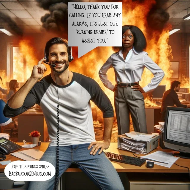 Customer Service Smile — BackwoodGenius original illustration