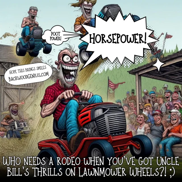 Lawnmower Rodeo — BackwoodGenius original illustration
