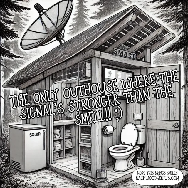 Smart Outhouse — BackwoodGenius original illustration