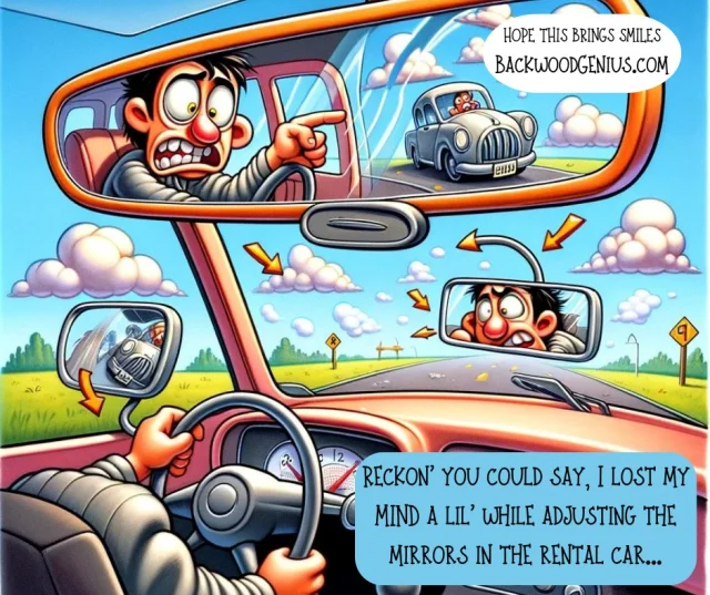 Rental Car Reflection — BackwoodGenius original illustration